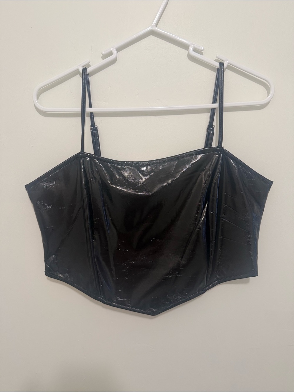 Forever 21 L black faux patent leather Crop tank Top - y2k, club, goth, biker